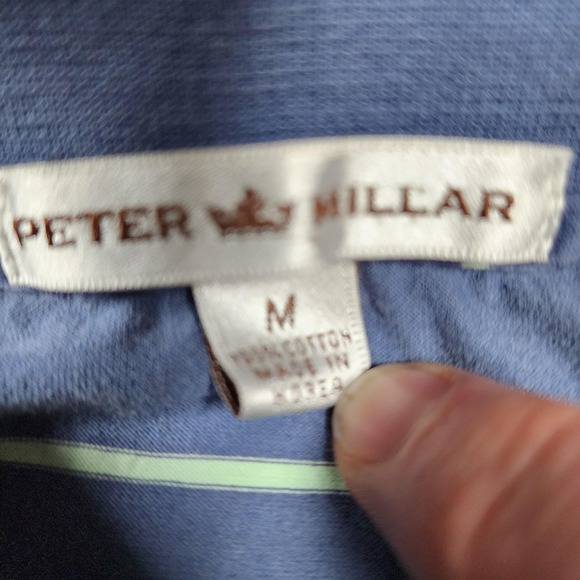 Peter Millar Polo Shirt Mens Medium Blue Striped Cotton Golf Casual Short Sleeve - Picture 4 of 10
